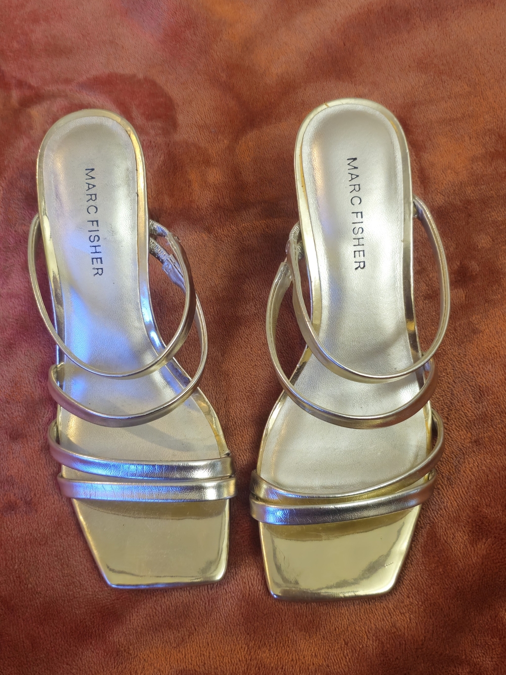 Marc Fisher Metallic Gold Multi-Strap Heeled Slides